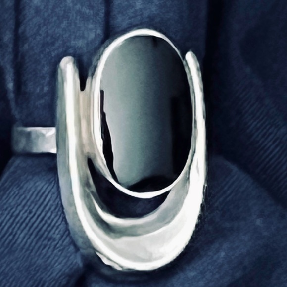 Sterling Silver 925 Onyx Statement Stamped Ring Size 7 - Picture 1 of 7
